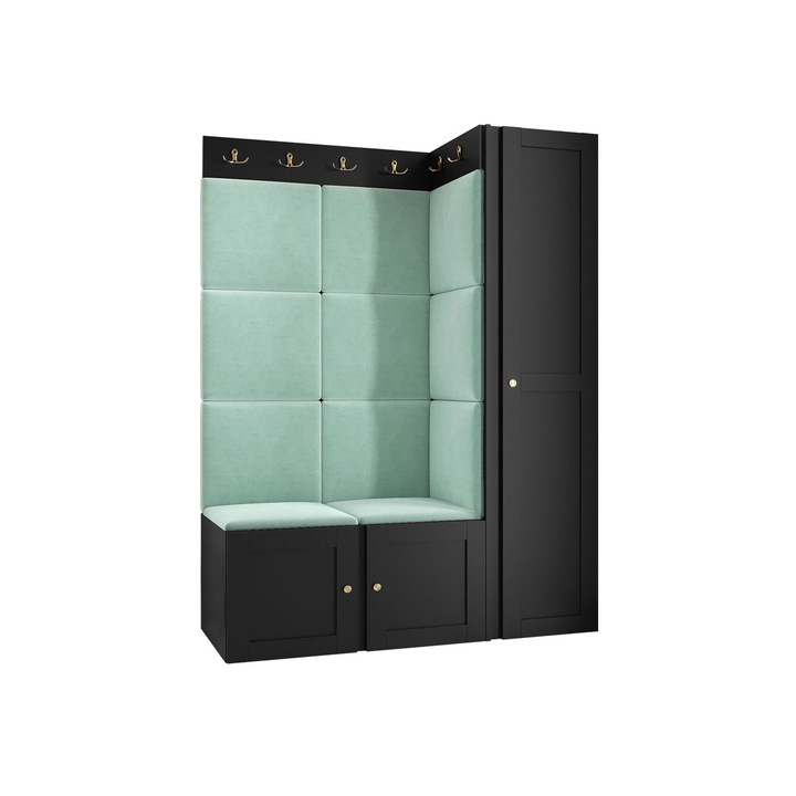 Mobilier pentru hol Terospito IX, MIRJAN24, negru / menta, 46x124x186 cm