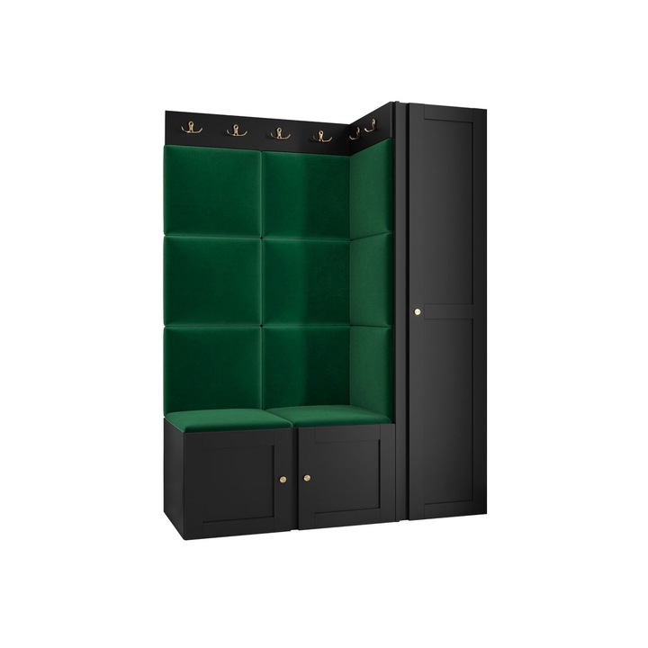 Mobilier pentru hol Terospito IX, MIRJAN24, negru / verde, 46x124x186 cm