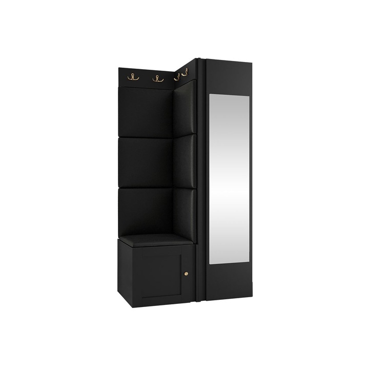 Mobilier pentru hol Terospito XXVI, MIRJAN24, negru / piele ecologica negru, 46x82x186 cm