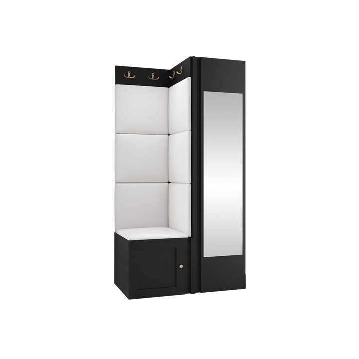 Mobilier pentru hol Terospito XXVI, MIRJAN24, negru / piele ecologica alb, 46x82x186 cm