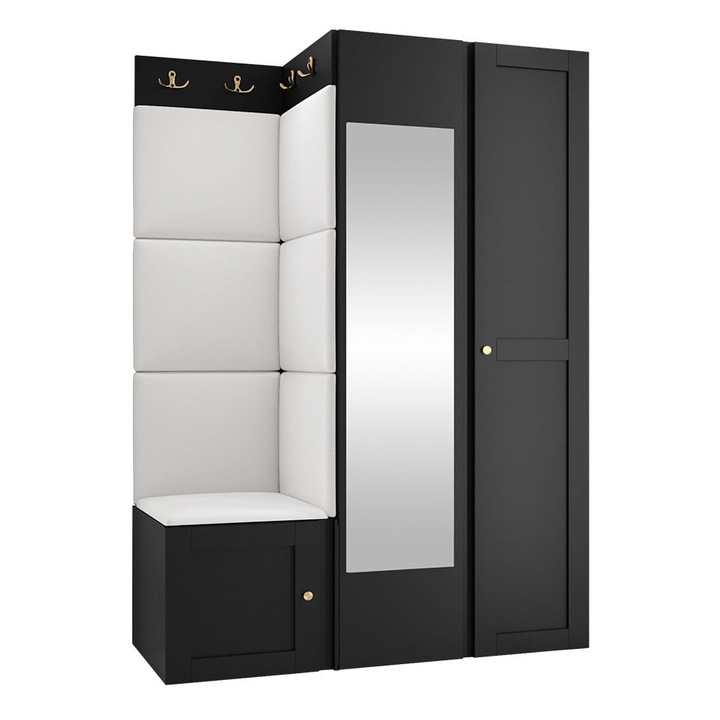 Mobilier pentru hol Tavasz Ramiro XXIV, MIRJAN24, negru / piele ecologica alb, 46x116x186 cm