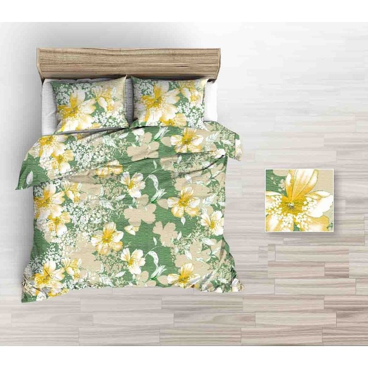 Lenjerie de pat, FAN, 160x200 cm, Galben/Bej/Verde