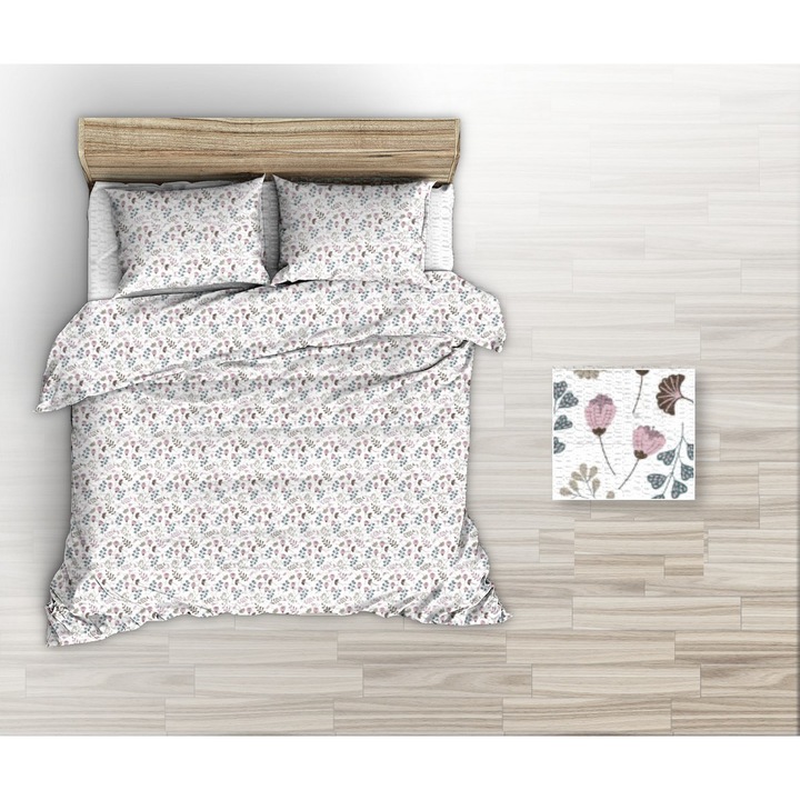 Ágyneműhuzat szett, Pamut, 140x200 fehér rózsaszín tengerész bézs virágos dobás