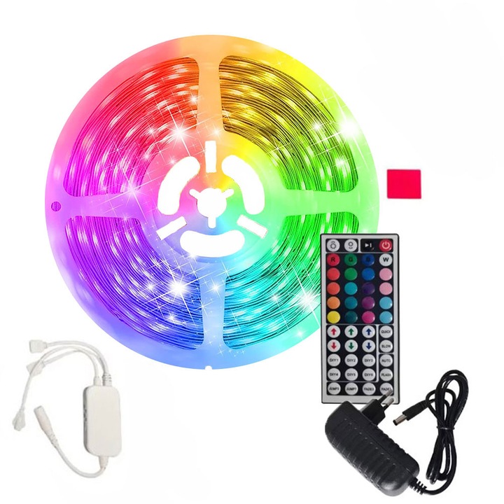 GREATON LED szalagkészlet, LED SMD 5050 RGB, távirányítóval, IP65, színváltás, fényerő, fényjátékok, többszínű