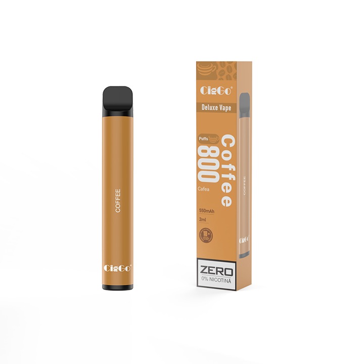 Kit Tigara Electronica CIGGO J0200- 800 - Cafea, Dispozitiv de unica folosinta, 2ml, 0% Nicotina, autonomie 800 pufuri