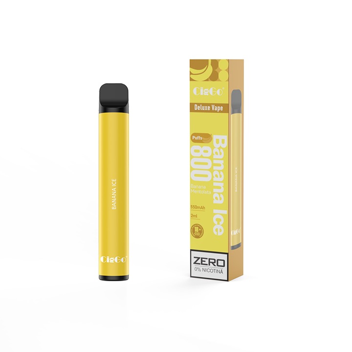 Kit Tigara Electronica CIGGO J0200- 800 - Banana Mentolata, Dispozitiv de unica folosinta, 2ml, 0% Nicotina, autonomie 800 pufuri