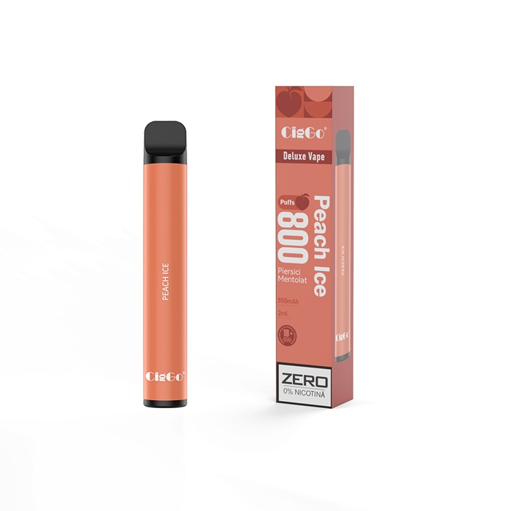 Kit Tigara Electronica CIGGO J0200- 800 - Piersici Mentolate, Dispozitiv de unica folosinta, 2ml, 0% Nicotina, autonomie 800 pufuri
