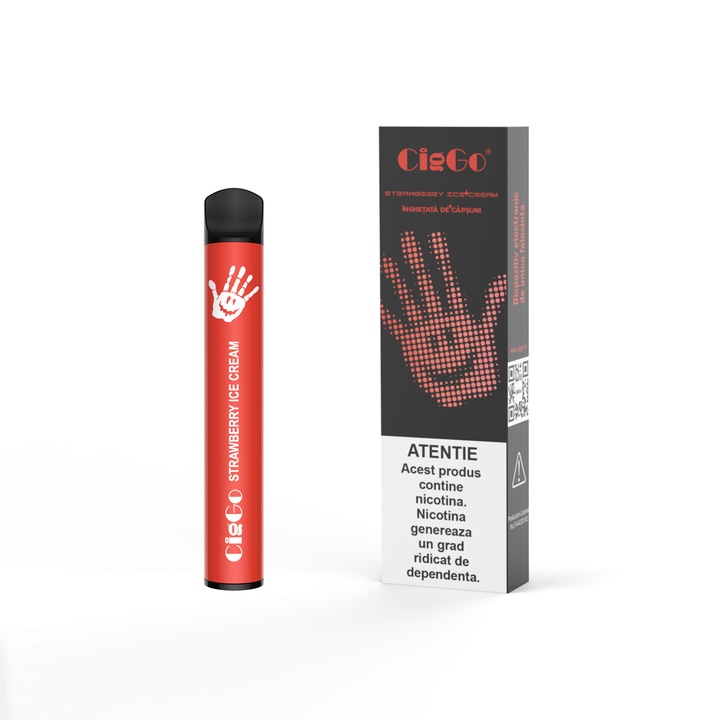 Kit Tigara Electronica CIGGO J12- 600 - Inghetata de Capsuni, Dispozitiv de unica folosinta, 2ml, 2% NicSalt, autonomie 600 pufuri