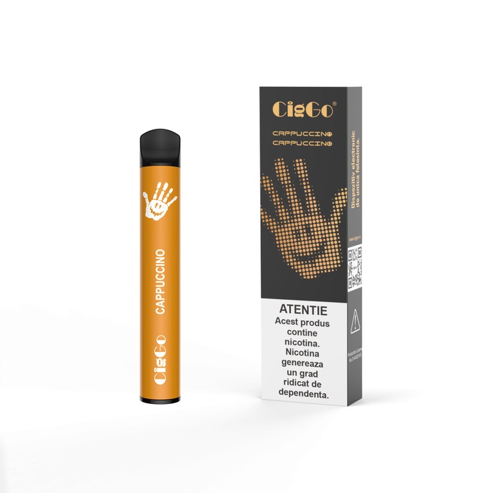 Kit Tigara Electronica CIGGO J12- 600 - Cappuccino, Dispozitiv de unica folosinta, 2ml, 2% NicSalt, autonomie 600 pufuri