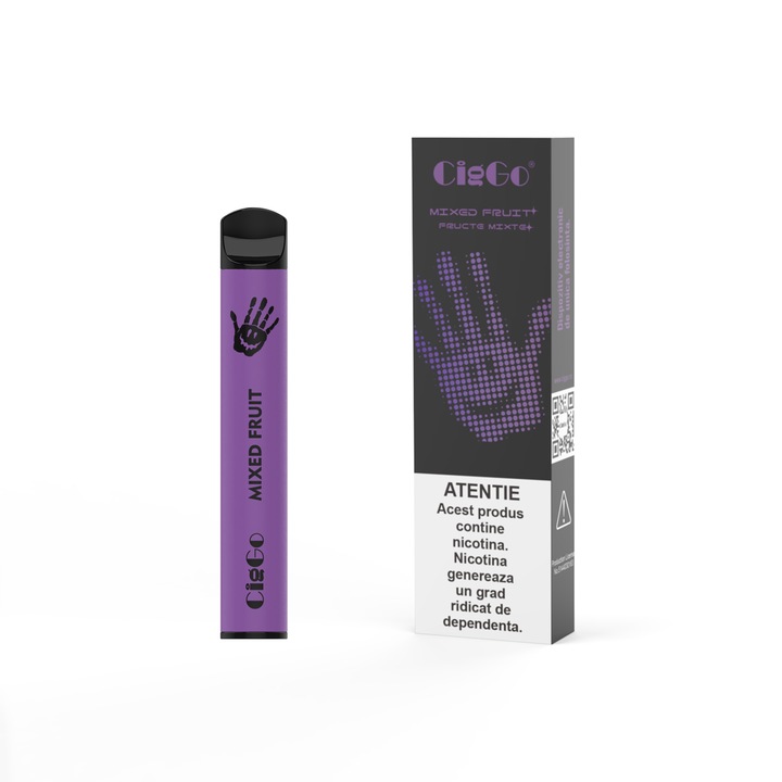 Kit Tigara Electronica CIGGO J12- 600 - Fructe Mixte, Dispozitiv de unica folosinta, 2ml, 2% NicSalt, autonomie 600 pufuri