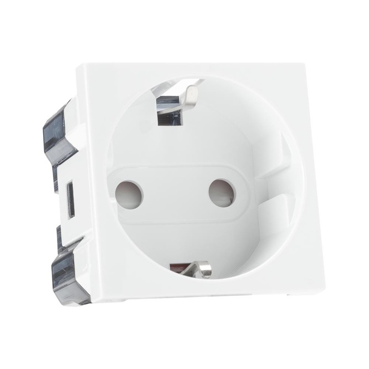 Priza Schuko Elbi Moda Voice Modular Protectie Copii 16A 2 Module Alb Lucios