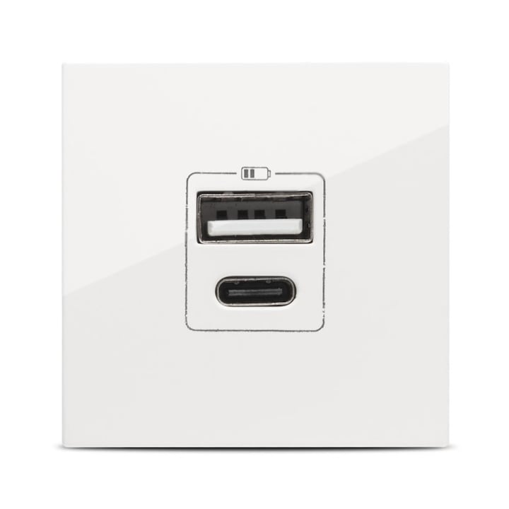 Priza Dubla USB Elbi Moda Voice Modular A+C 5V 2.4A 2 Module Alb Lucios