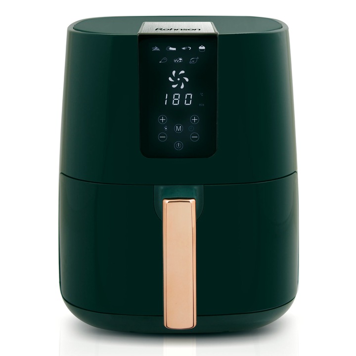 Friteuza cu aer cald Rohnson R2824, 1300W, volum 4L, Panou LCD de control, digital, color, 7 programe automate de gatit, temporizator 60 min, 80-200 ° C, picioare antiderapante, protectie supraincalzire