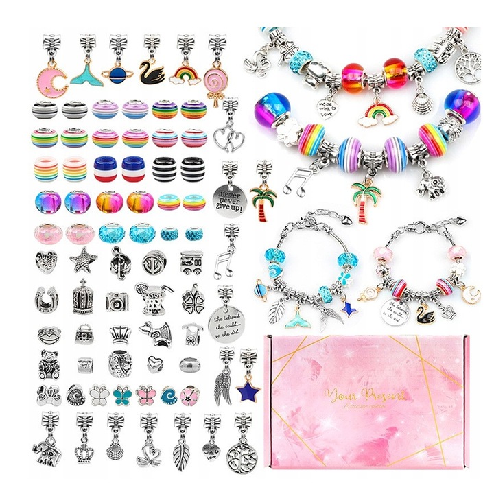 Set confectionare bratari, 6 ani, 82 bucati, Multicolor