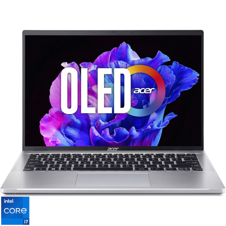 Laptop Acer Swift Go 14 SFG14-71 cu procesor Intel® Core™ i7-13700H pana la 5.0 GHz, 14", 2.8K, OLED, 16GB, 1TB SSD, Intel® UHD Graphics, No OS, Silver