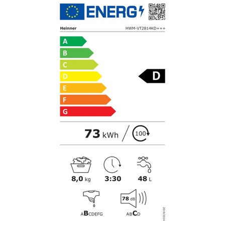 Пералня Heinner HWM-VT2814KD+++, 8 кг, 1400 об./мин, Бял