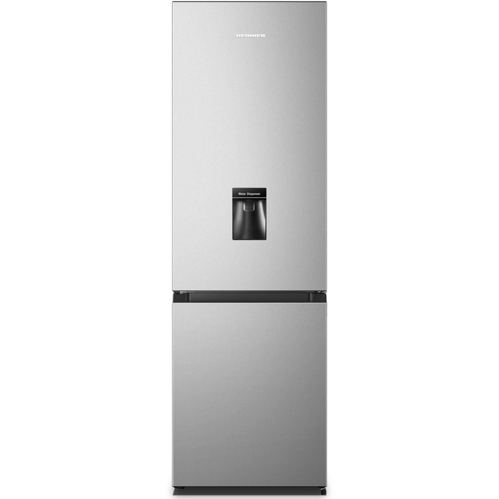 Хладилник с фризер Heinner HC-HS268SWDF+, 268 л, Клас F, Електронно управление, Диспенсър за вода, LED осветление, H 180 см, Silver
