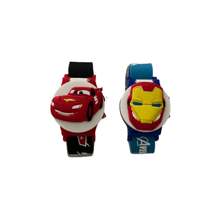 Set 2 ceasuri copii cu Mcqueen si Avengers model 3D Multicolor