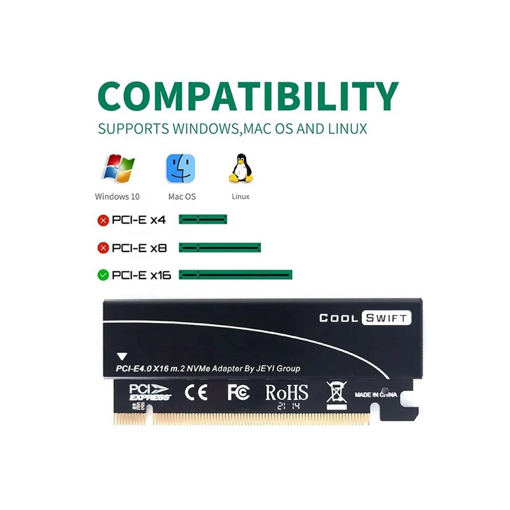 Adattatore JEYI M.2 NVMe A PCI-E 4.0/3.0 X4 - Scheda SSD A PCI Express