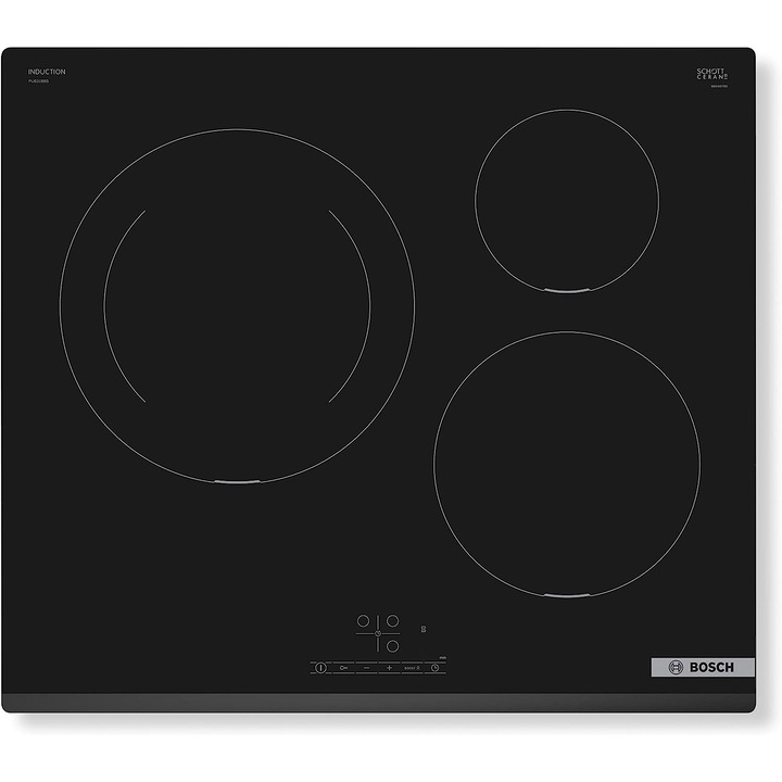 Plita Incorporabila Bosch PIJ631BB5E, Inductie, 3 Zone de Gatit, Touch Control, 7400 W, 60 cm, Negru