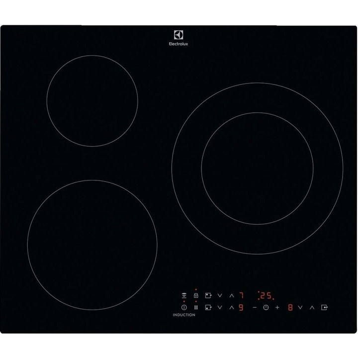 Plita Incorporabila Electrolux LIT60336, Inductie, 3 Zone de Gatit, Touch Control, 3700 W, 59 cm, Negru