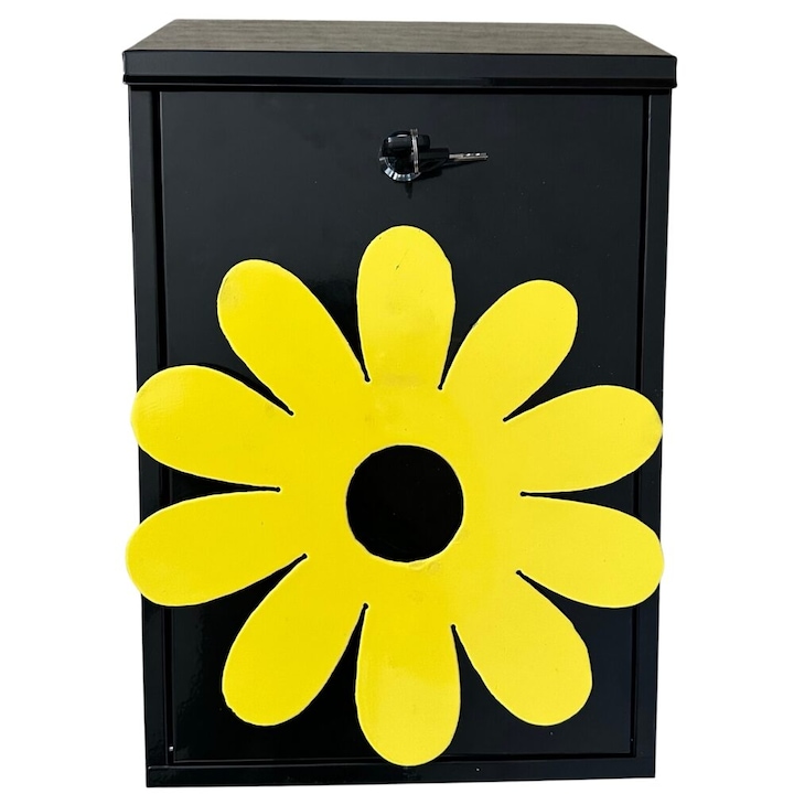 Пощенска кутия Vivatechnix Flower KRO-1229, стомана, 400x250x100mm, черно/жълто, 2 ключа