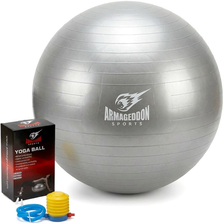 Гимнастическа топка Armageddon Sports, С помпа, 75 см, Сив