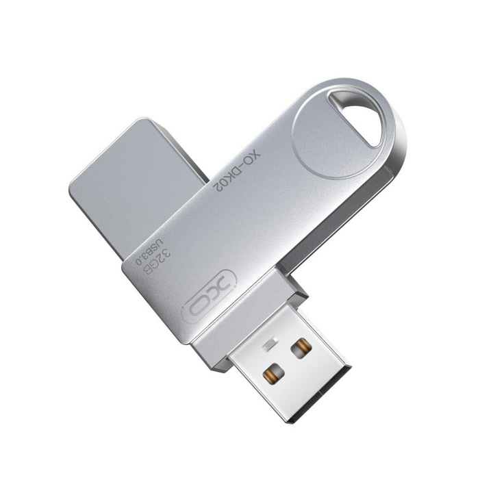 Memorie flash USB XO DK02, 32GB, USB 3.0 + Rotativa, argintie