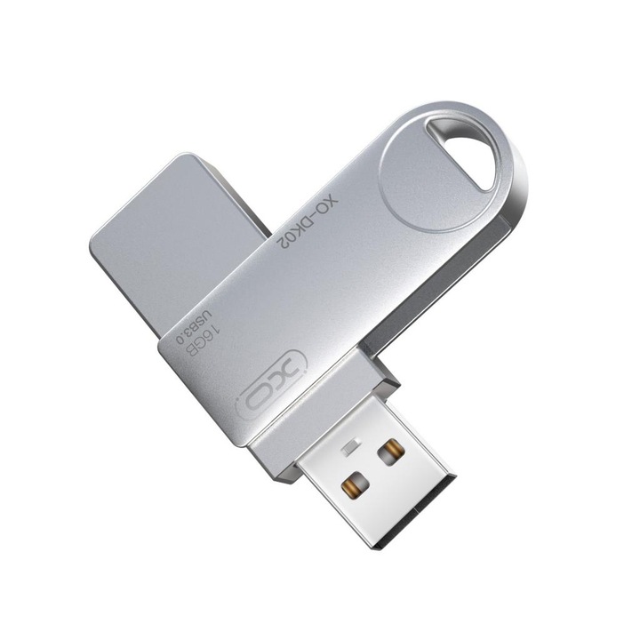 Memorie flash USB XO DK02, 16GB, USB 3.0 + Rotativa, argintie