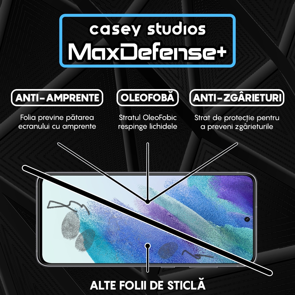 Folie Sticla CASEY STUDIOS™ pentru Samsung Galaxy S21 FE 5G, Full Cover 3D, Full Glue, Duritate Militara, Ultra HD, Protectie Profesionala Ecran 3D, Anti Zgarieturi, Anti Socuri, Margini Negre