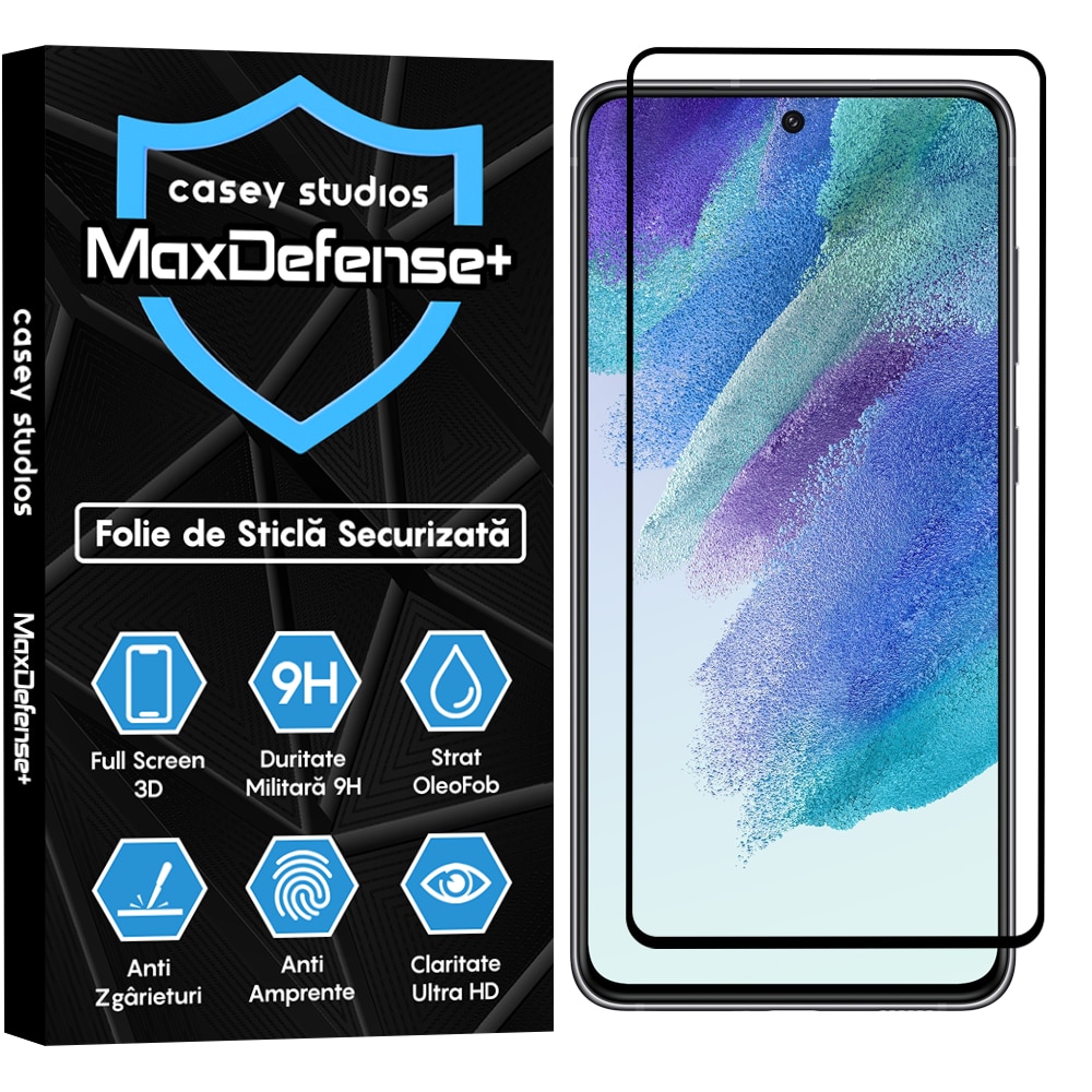 Folie Sticla CASEY STUDIOS™ pentru Samsung Galaxy S21 FE 5G, Full Cover 3D, Full Glue, Duritate Militara, Ultra HD, Protectie Profesionala Ecran 3D, Anti Zgarieturi, Anti Socuri, Margini Negre