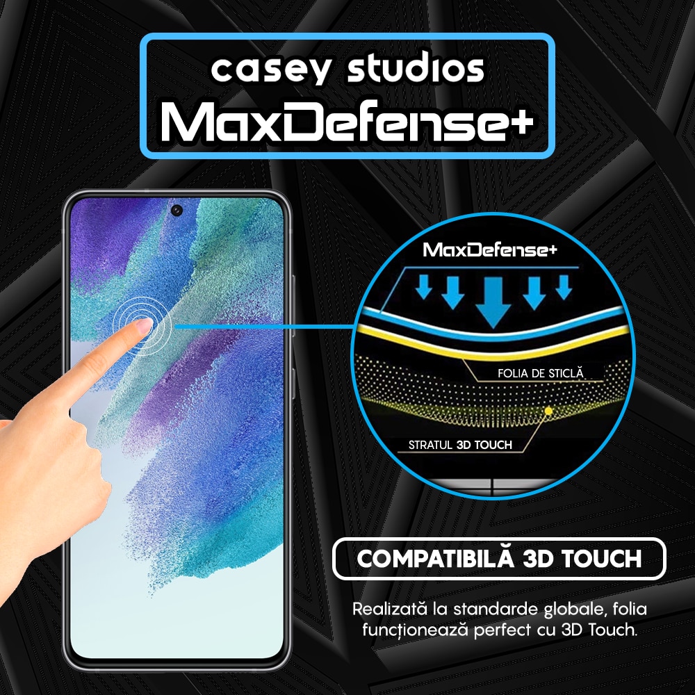 Folie Sticla CASEY STUDIOS™ pentru Samsung Galaxy S21 FE 5G, Full Cover 3D, Full Glue, Duritate Militara, Ultra HD, Protectie Profesionala Ecran 3D, Anti Zgarieturi, Anti Socuri, Margini Negre
