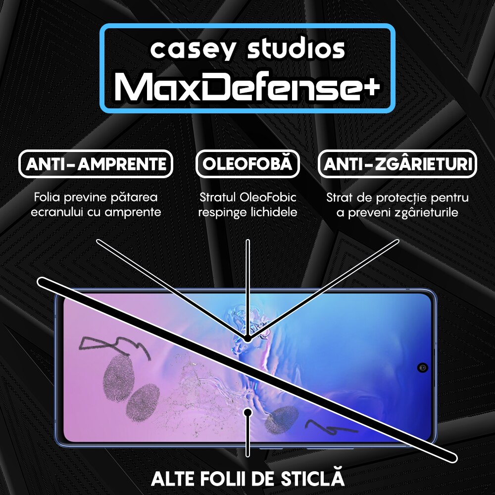 Folie Sticla CASEY STUDIOS™ compatibila cu Samsung Galaxy S10 LITE, Full Cover 3D, Full Glue, Duritate Militara, Ultra HD, Protectie Profesionala Ecran 3D, Anti Zgarieturi, Anti Socuri, Margini Negre