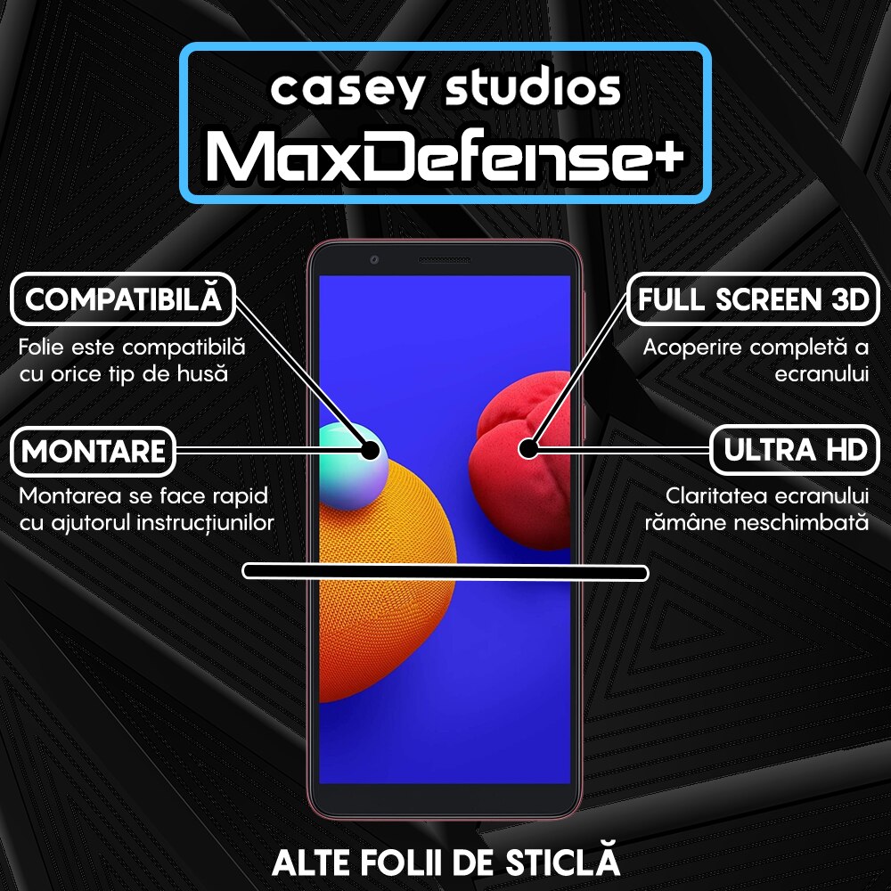 Folie Sticla CASEY STUDIOS™ pentru Samsung Galaxy M01, Full Glue, Duritate Militara, Ultra HD, Protectie Profesionala Ecran 3D, Anti Zgarieturi, Anti Socuri, Margini Negre