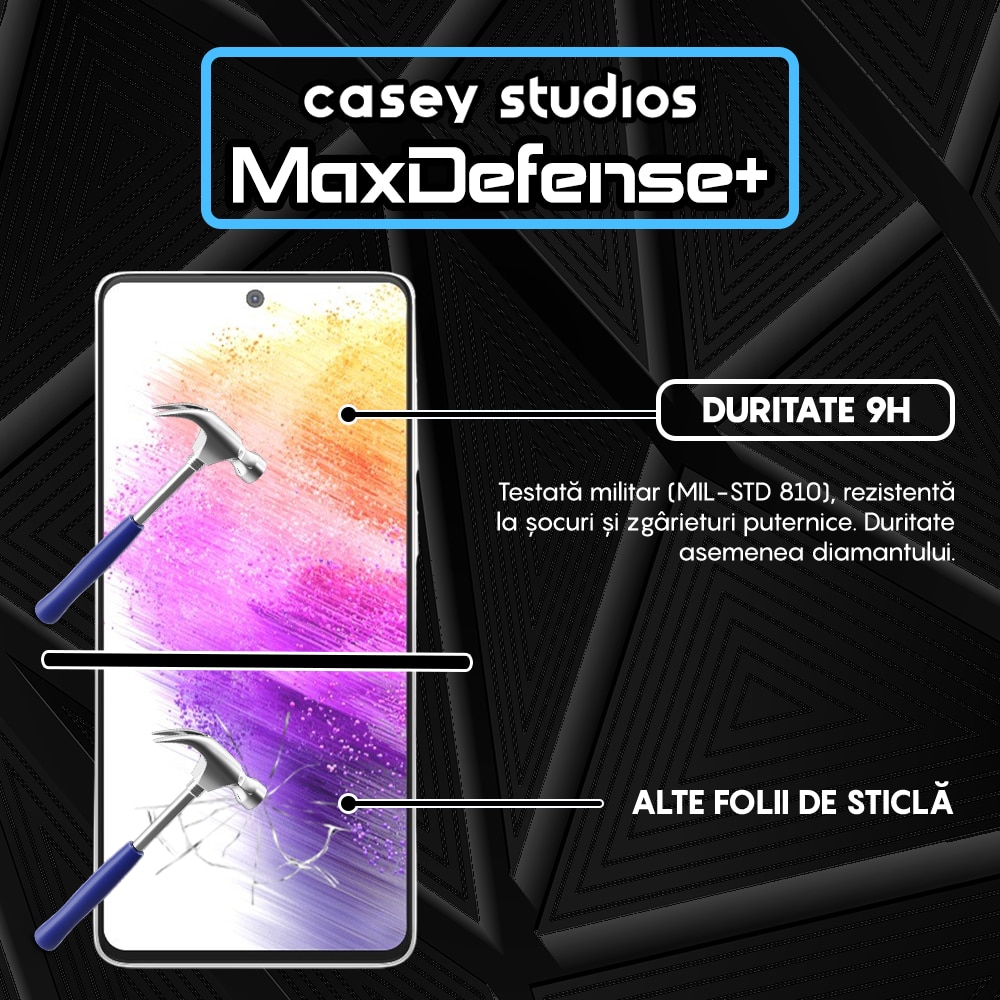 Folie Sticla CASEY STUDIOS™ compatibila cu Samsung Galaxy A73 5G, Full Cover 3D, Full Glue, Duritate Militara, Ultra HD, Protectie Profesionala Ecran 3D, Anti Zgarieturi, Anti Socuri, Margini Negre