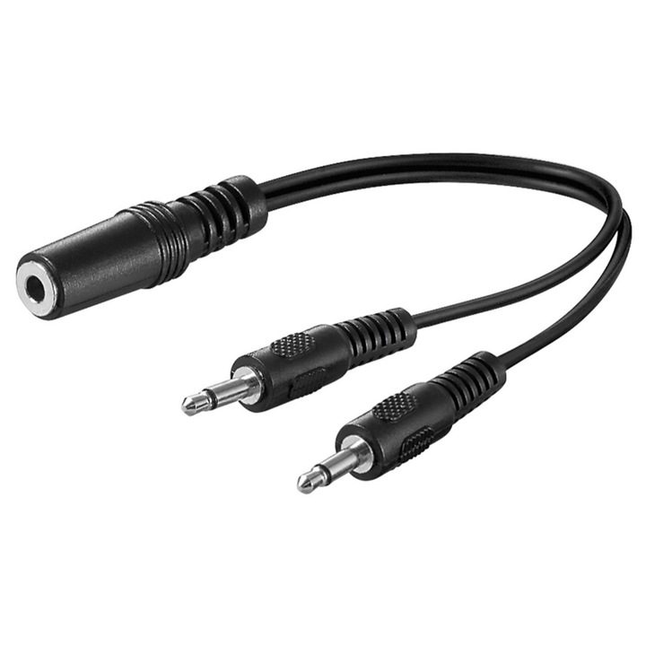 Audioadapter, GOOBAY, 3,5 mm-es anya-2x 3,5 mm-es apa 50472, 0,2 m, fekete