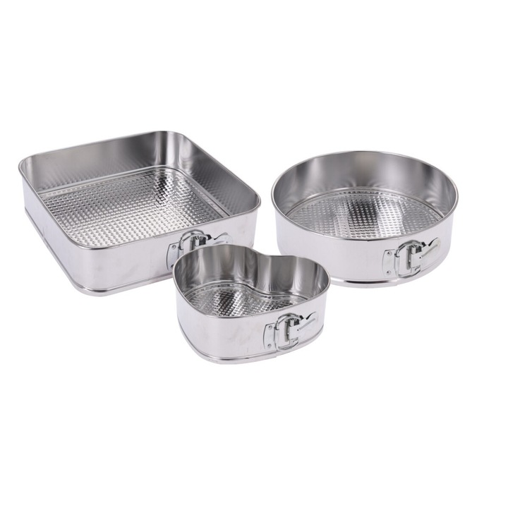 Set 3 forme tort detasabile La Cucina, aluminiu, 26x26x7.5 cm, argintiu