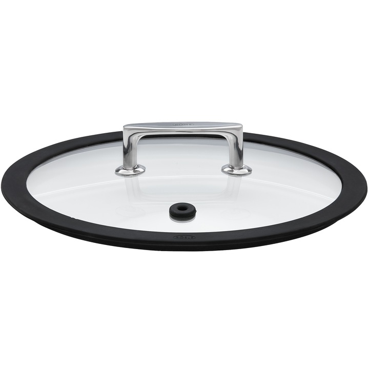 Capac din sticla termorezistenta RÖSLE cu margine din silicon si maner din Otel Inoxidabil 18/10 "Silence", 20cm