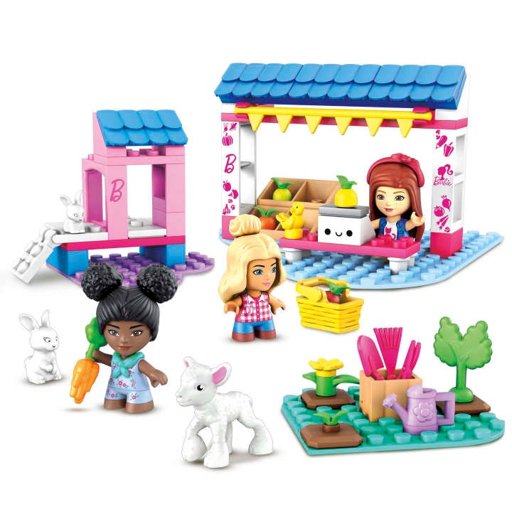 Mega Construx Barbie építőkészlet, Termelői piac, 15 db kiegészítővel, 90 db, 4+ év, többszínű
