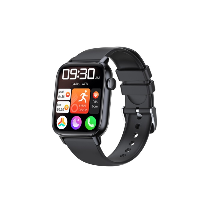 Smartwatch iQuality® DMate1 PRO Phantom Black с термометър, функция за повикване, мониторинг на здравето, намиране на телефон, известия, пулс, водоустойчив IP67