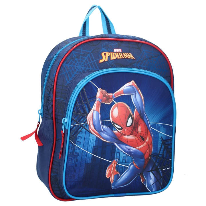 Rucsac albastru cu doua compartimente, 30x25x11 cm, Keep on Moving, Spiderman