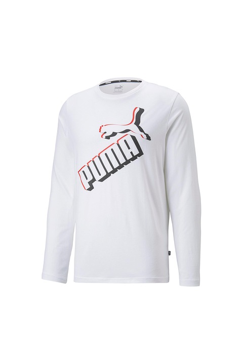 Puma, Памучна блуза Ess+ с лого, Червен/Бял/Тъмносин