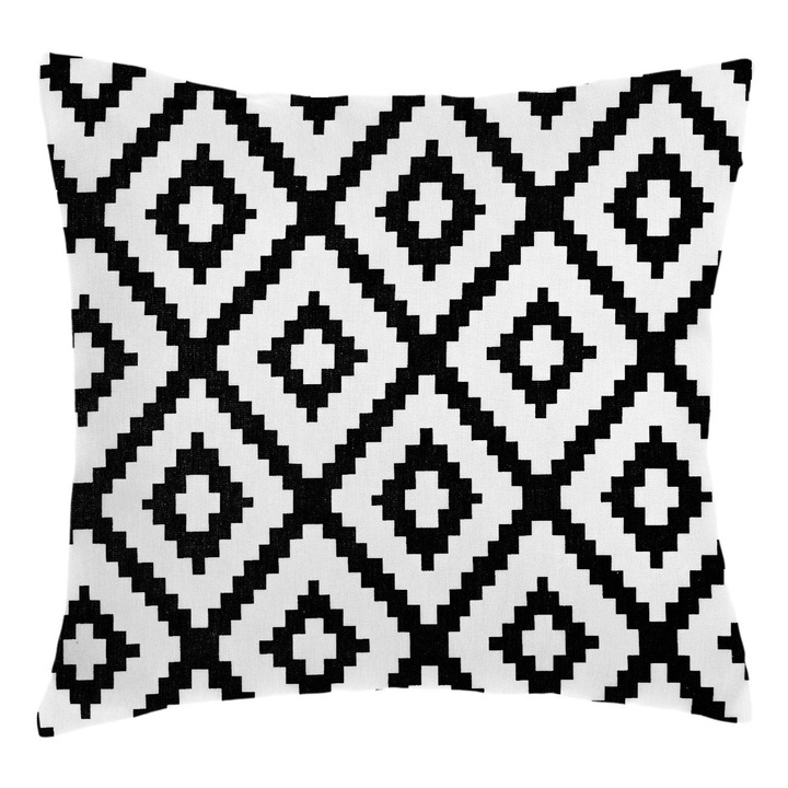 Декоративна калъфка за възглавница, лятна, ацтекска шарка, черна, памук, 50x50см, e-Store