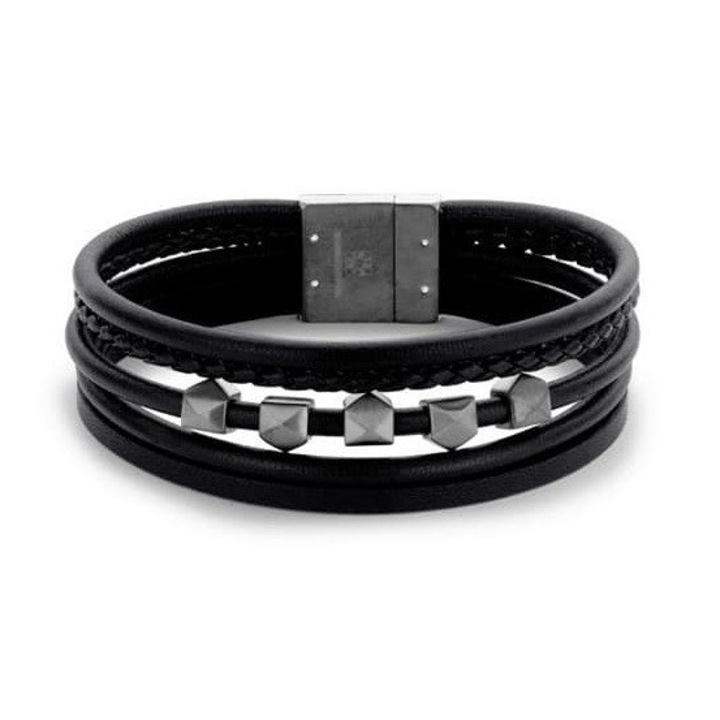 Victoria fekete férfi bőr karkötő dark