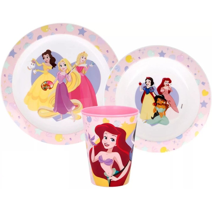 Set vesela Disney Princess, Stor, Cu pahare, Multicolor