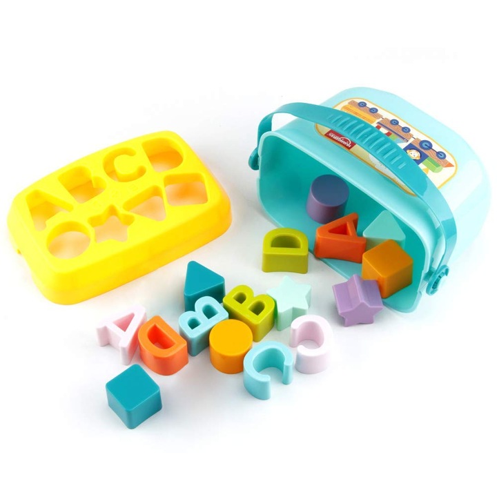 Cutie sortator forme geometrice si litere Baby First Blocks, 16 piese, multicolor, Toyska®