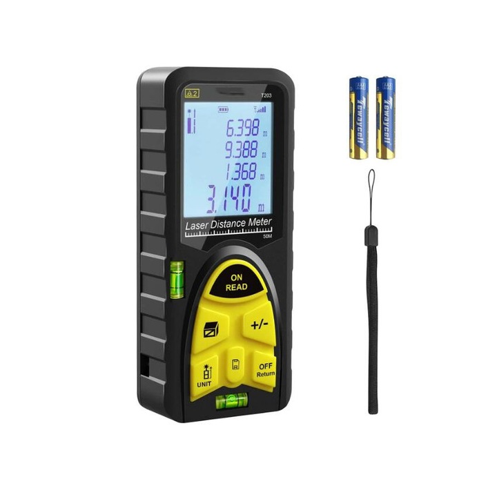 Telemetru laser, Afisaj LCD, 50m, Negru