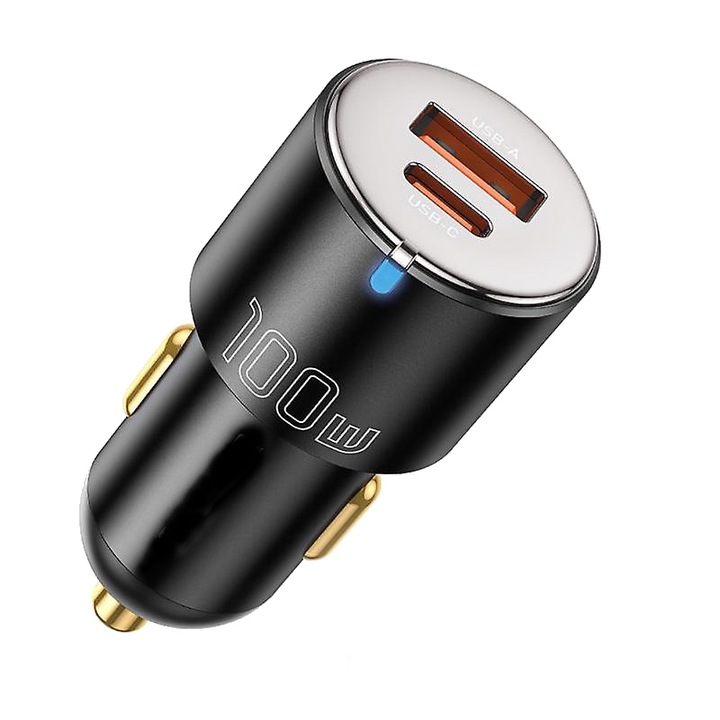 Incarcator auto fast charging 100W compatibil Apple, Samsung, Xiaomi, Huawei USB si Type-C