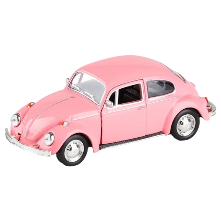 Macheta metalica Kinsmart 1:34 Volkswagen Classical Beetle 1967, 12 cm, Roz