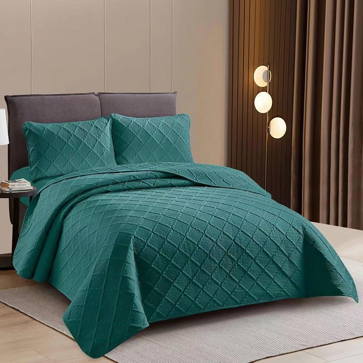 Спално завивка UNI 230x250 см с 2 калъфки за възглавници 50x70 см, ромб, Зелен